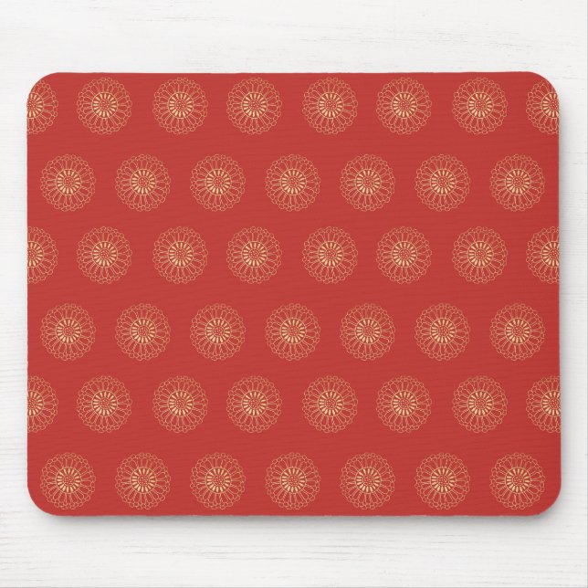Mousepad Medaillons de Flor de Zinnia Dourada Vermelha (Frente)