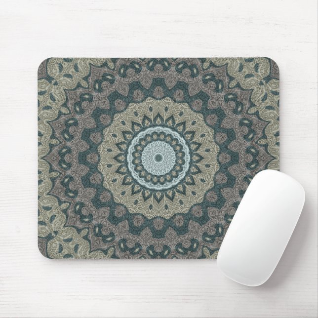 Mousepad Medalhão Marrom e Verde Estilo Tribal (Com mouse)