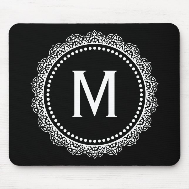 Mousepad Medalhão Preto-Branco Personalizado Inicial (Frente)