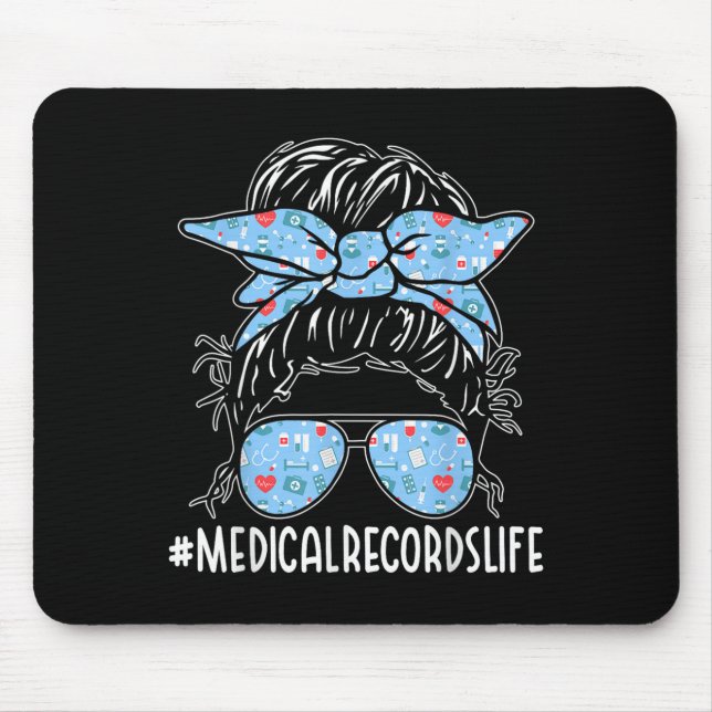 Mousepad Medical Records Week Appreciation Women Messy Bun  (Frente)