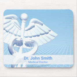 Mousepad Medical White 3D Caduceus Blue Design