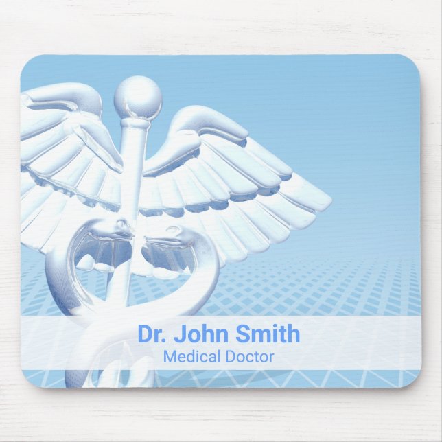 Mousepad Medical White 3D Caduceus Blue Design (Frente)