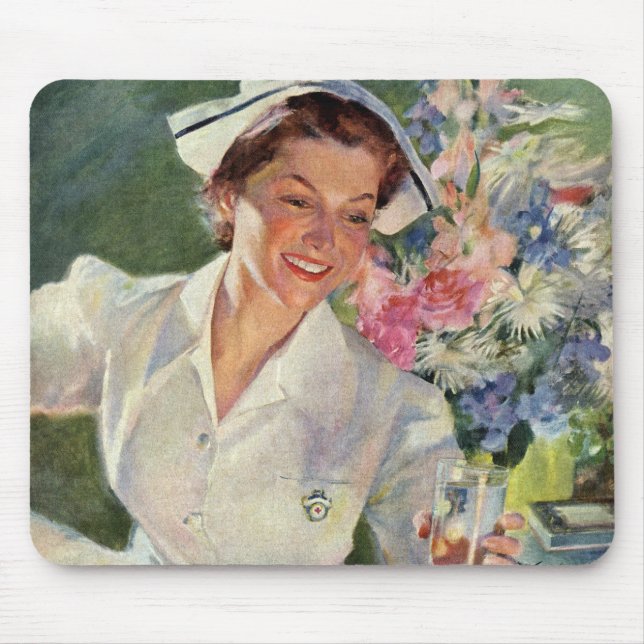 Mousepad Medicina Vintage, Enfermeira Feliz em Uniforme (Frente)