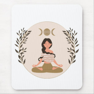 Mousepad Meditação das fases da lua folhada boho clássico