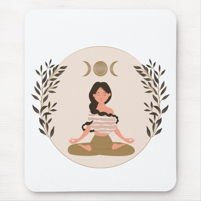 Mousepad Meditação das fases da lua folhada boho clássico (Frente)