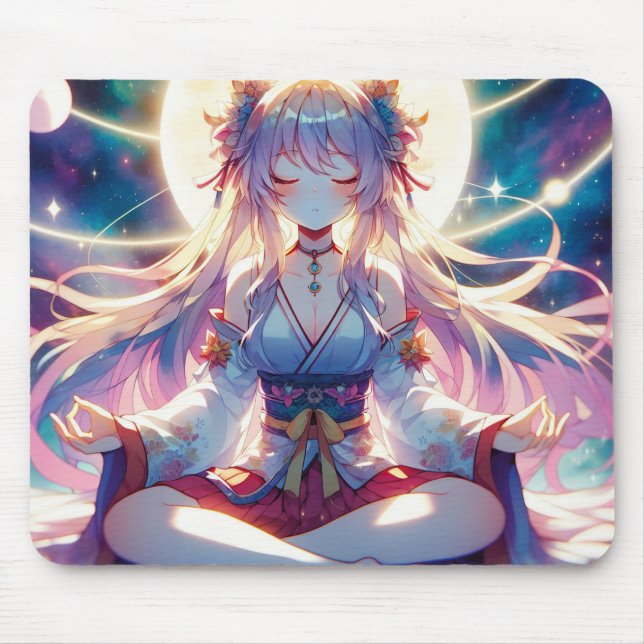 Mousepad Meditação de Menina de Animação de Namaste (Frente)