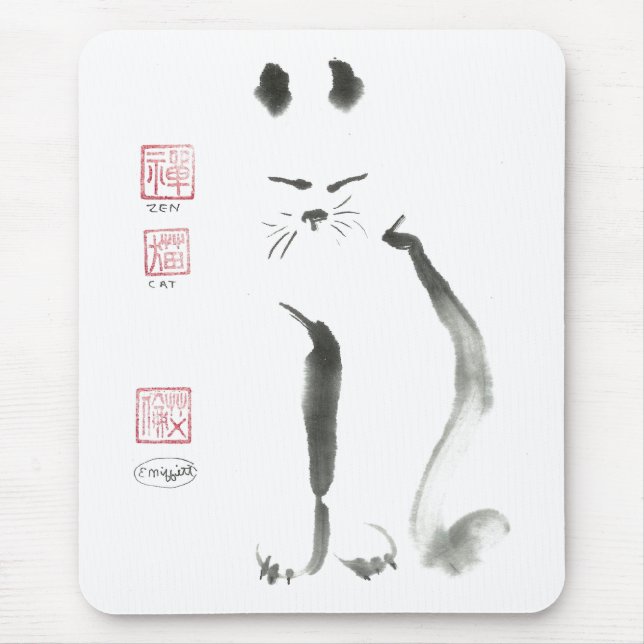 Mousepad Meditação Zen Cat - Sumi-e [pintura a tinta] (Frente)