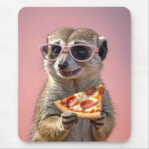 Mousepad Meerkat bonito com óculos e pizza
