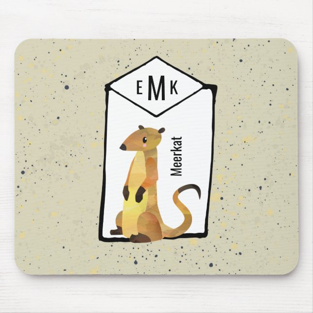 Mousepad Meerkat no Fundo Beige com Monograma (Frente)