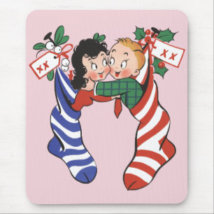 Mousepad Meias de Natal Antigas com Crianças Fofas