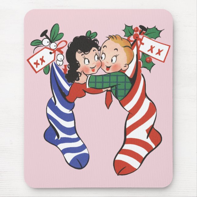 Mousepad Meias de Natal Antigas com Crianças Fofas (Frente)
