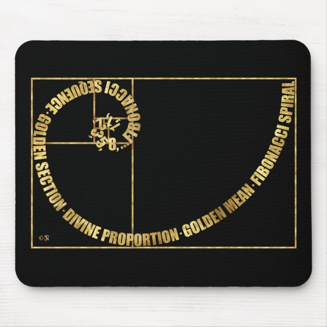 Mousepad Meio dourado, espiral de Fibonacci (Frente)