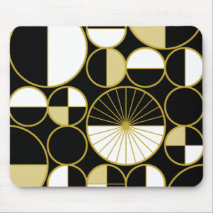 Mousepad Meio século Círculos Modernos Metade preto Dourado