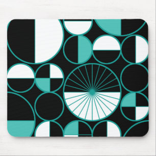 Mousepad Meio século Círculos Modernos Metade Turquesa Pret