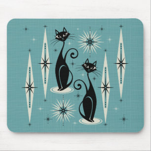 Mousepad Meio século mede gatos atômicos retrô em azul