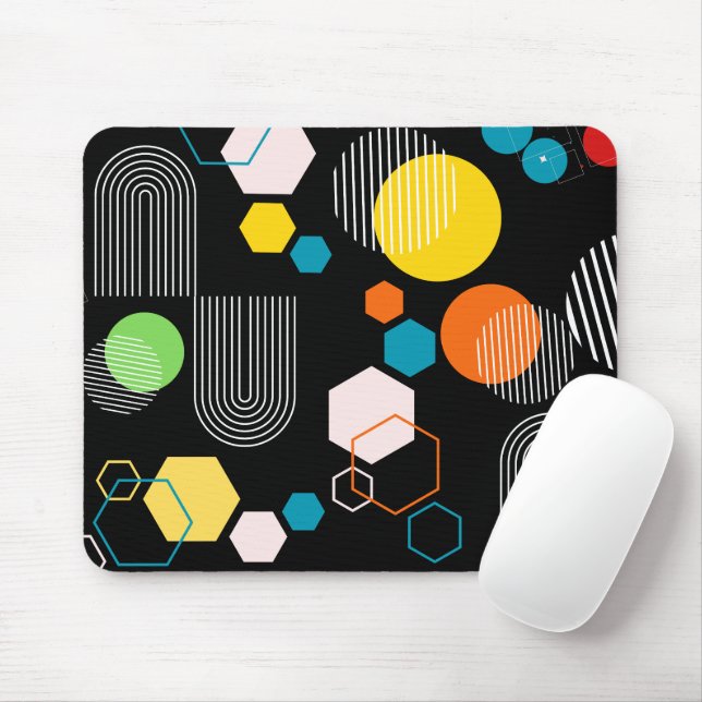 Mousepad Meio século moderno geométrico preto (Com mouse)