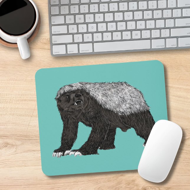 Mousepad Mel Badger Arte Animal Selvagem Sem Corantes (Honey badger illustration badass wild animal teal mouse mat)