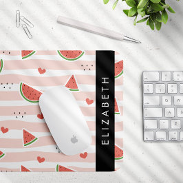 Mousepad Melancias Vermelhas, Corações, Stripes, Seu Nome