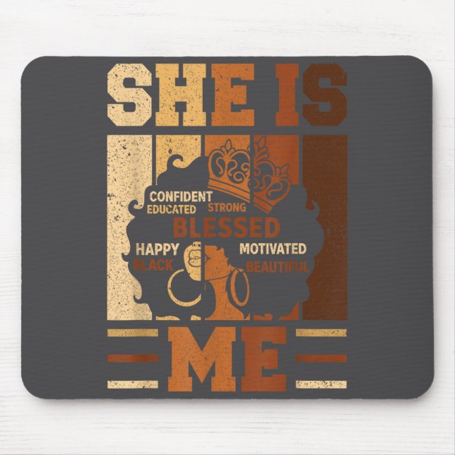Mousepad Melanin Blessed She Queen Beautiful Afro Black Me  (Frente)