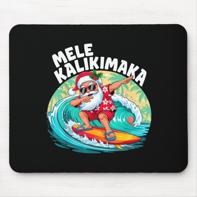 Mousepad Mele Kalikimaka Hawaiian Christmas Santa Surfing B (Frente)