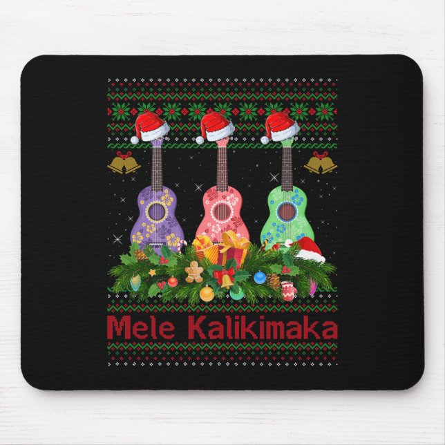 Mousepad Mele Kalikimaka Ukulele Guitar Ugly Xmas Sweaters  (Frente)