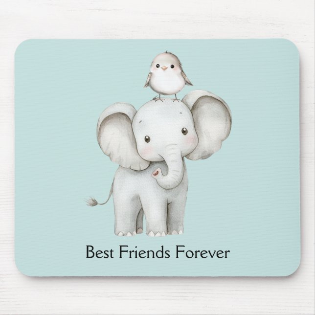 Mousepad Melhor Amigo Elefante e Pássaro Menta (Frente)