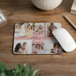 Mousepad Melhor Mãe da família de fotos Collage Pink Woodgr