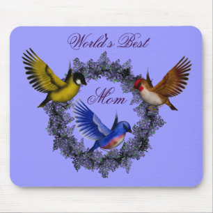 Mousepad Melhor Mãe Pássaros Flores do Mundo