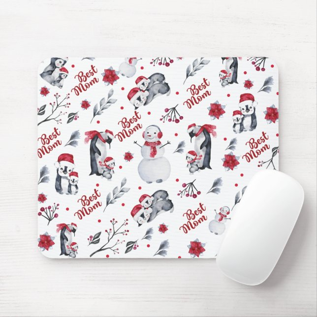 Mousepad Melhor Padrão de Natal da Mãe Pinguim (Com mouse)