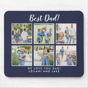 Mousepad Melhor Pai! Marinho Azul de Colagem de Fotos Moder