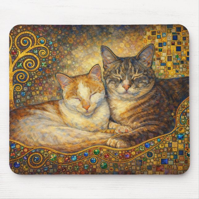 Mousepad Melhores Amigos Gatos inspirados em Klimt (Frente)