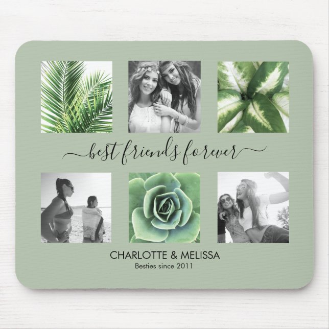 Mousepad Melhores amigos para sempre sentem a colagem verde (Frente)