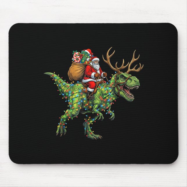 Mousepad Meme 67 Christmas Santa Riding Dinosaur T Rex Boys (Frente)