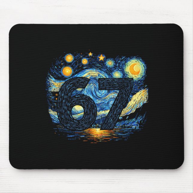 Mousepad Meme Divertido 67 Seis Sete Arte Estrelada Noturna (Frente)