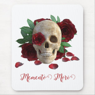 Mousepad Memento Mori. Caveira com rosas vermelhas