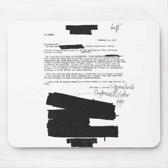 Mousepad Memorando 1963 de Kennedy em relação a UFOs (Frente)