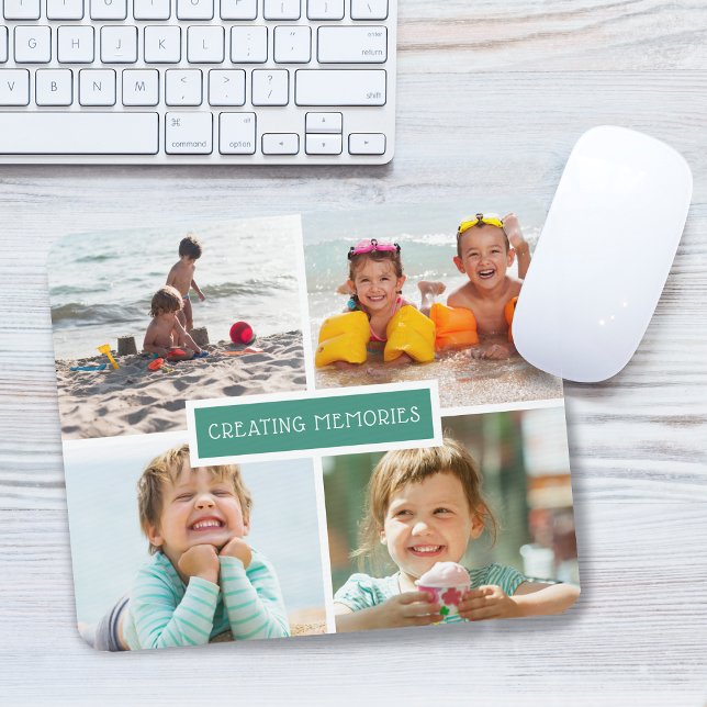 Mousepad Memórias Criadas da Família Colagem de Fotos Teal (Family Creating Memories Photo Collage Teal Mouse Pad)