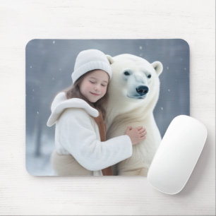 Mousepad Menina abraçando um urso polar