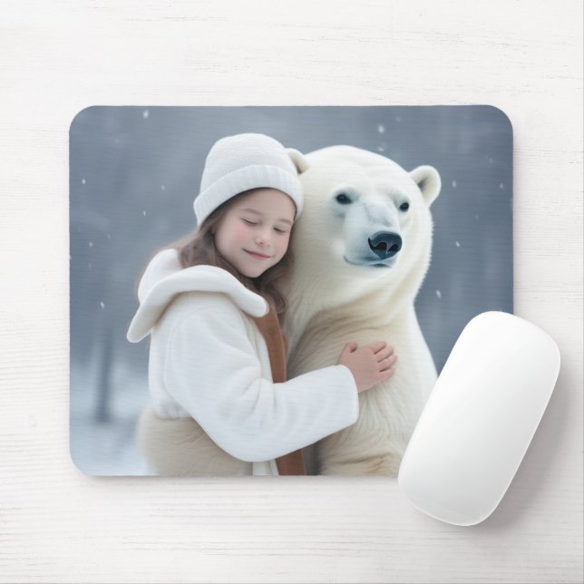 Mousepad Menina abraçando um urso polar (Com mouse)