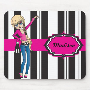 Mousepad Menina adolescente anca com listras preto e branco