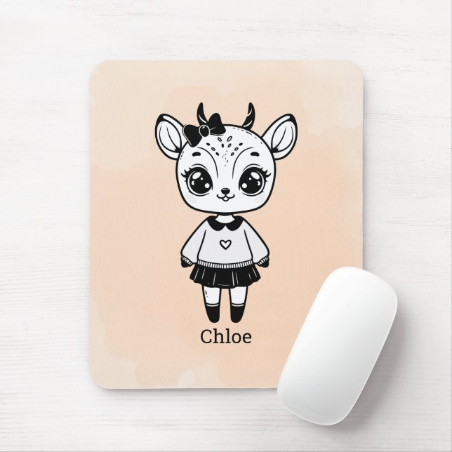 Mousepad Menina Adorável Antílope - Design Fofo de Rabiscos (Com mouse)