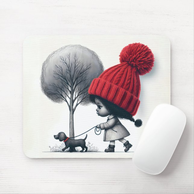 Mousepad Menina Andando Seu Cachorro (Com mouse)