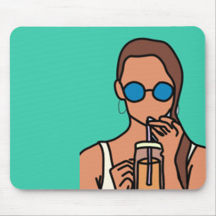 Mousepad Menina bebendo chá de bolhas moderno