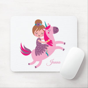 Mousepad Menina Blondie Linda Viajando em Unicórnio