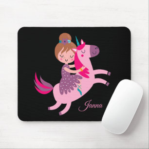 Mousepad Menina Blondie Linda Viajando em Unicórnio