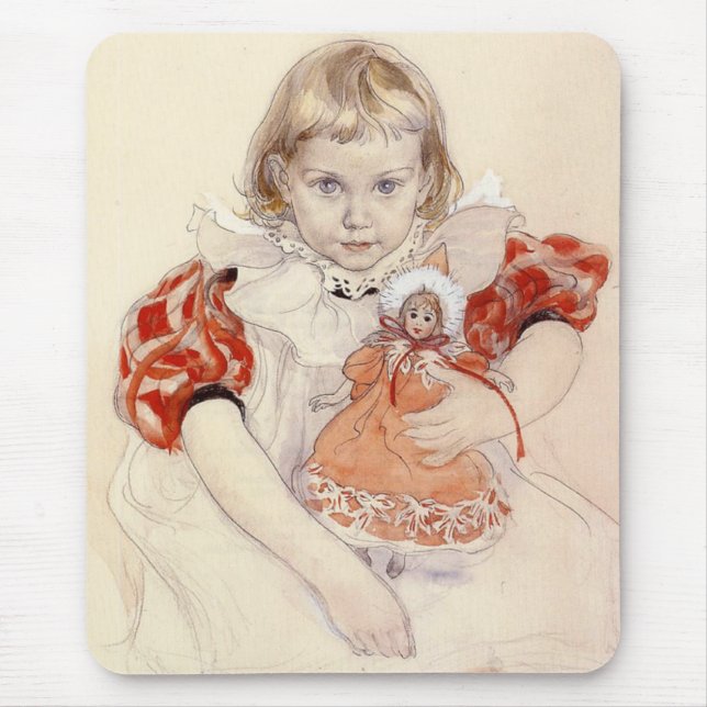 Mousepad Menina bonita com boneca (Arte infantil) (Frente)