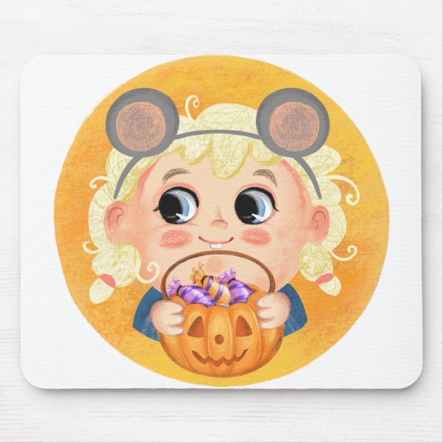 Mousepad Menina bonita em uma fantasia de Mousy Halloween (Frente)