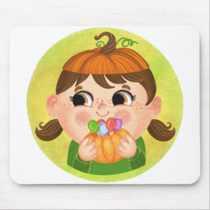Mousepad Menina bonita numa fantasia de Dia das Bruxas