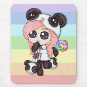 Mousepad Menina bonito da panda do Anime do arco-íris