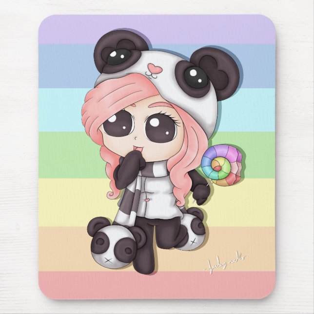 Mousepad Menina bonito da panda do Anime do arco-íris (Frente)